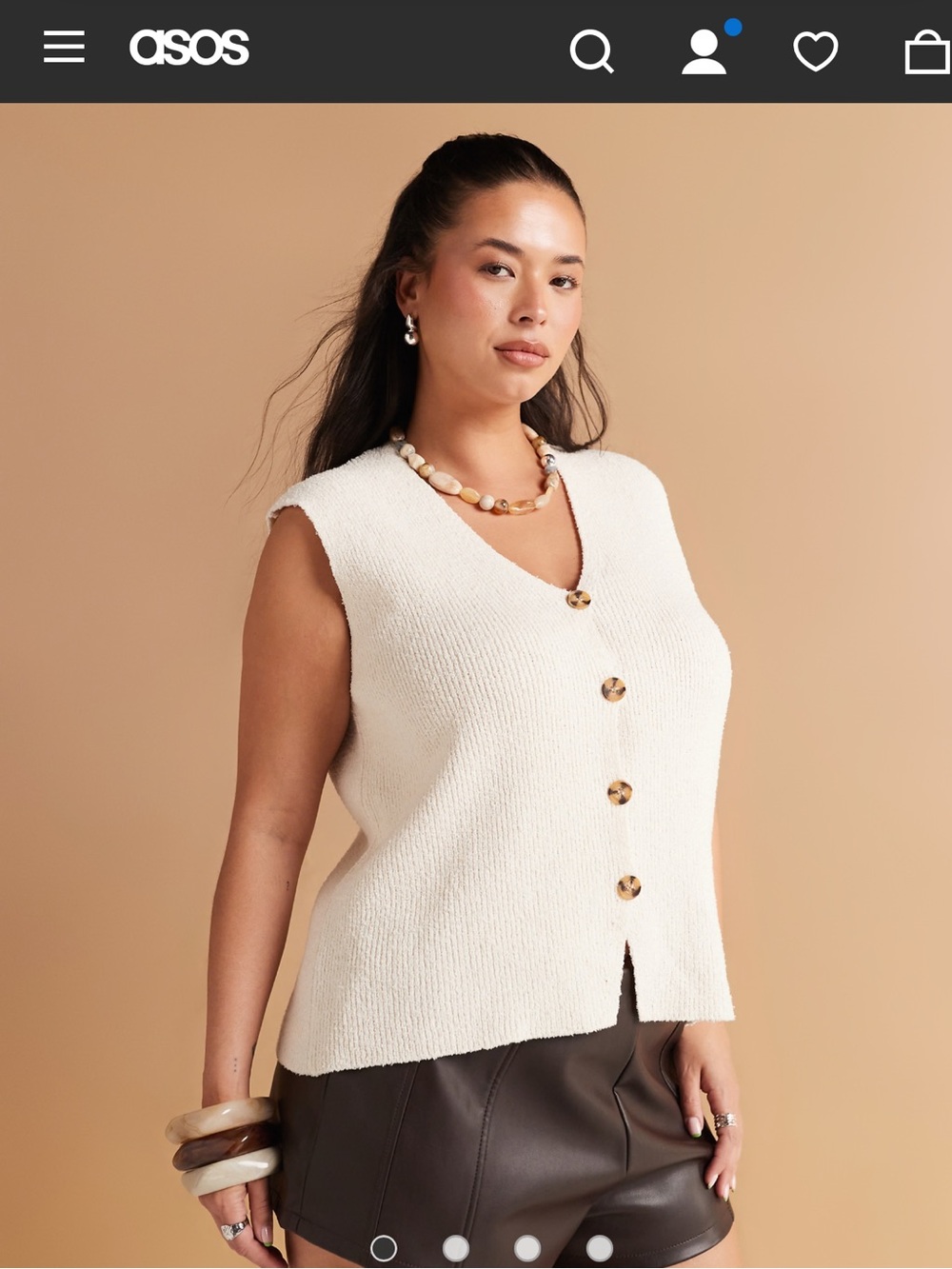 ASOS DESIGN Curve slub knit relaxed fit vest in cream - Size 16/18